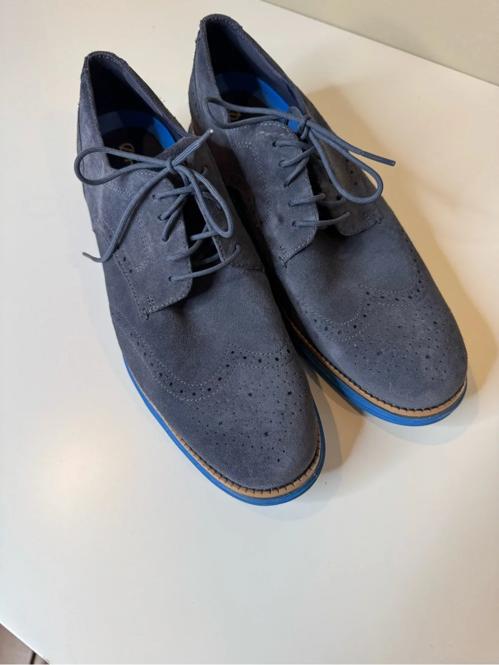 Cole Haan ØriginalGrand Wingtip Oxford Blue Suede Shoes Men’s Size 12M